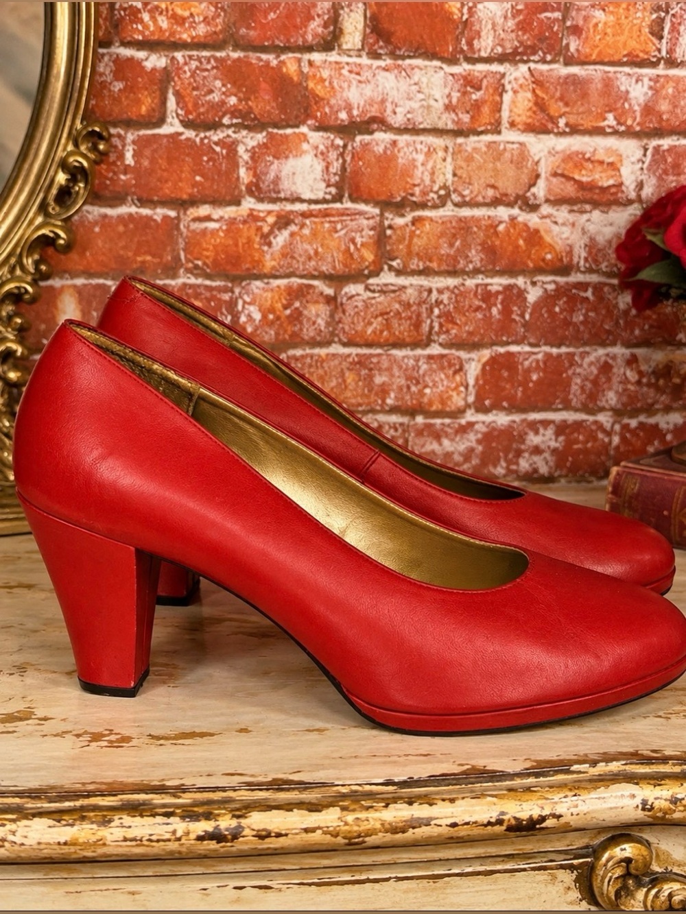 Vintage MIA Red Matte Leather Block Heel Dance Pumps